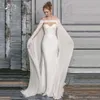 Weißer Chiffon Lange Brauthülle von Schulterspitzen Hochzeitsschals Boleros Bräute Jacken Umhang für Hochzeitskleider Brautkleider 191x