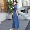 Robes de fête Robe denim d'été Fashion Femmes courtes manches décontractées Long Shirt Rabe Corée Style Vintage Vestidos Vestidos Robe Femme