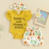 Pudcoco Infant Born Babhirgher 3pcs Summer Outfit半袖ロンパーフローラルショーツヘッドバンドセット生まれ240507