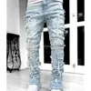 Neue Herren Jeans Herren gestapelt fit zerrissen zerstört gerade Jeans Hosen Vintage Hip Hophose Streetwear