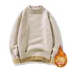 Herrenpullover Plüsch verdickte gestrickte Pullover Herren lässiger fest einfacher schlanker Slim -Fit war warm halb hoher Kragen männlich Harajuku Modepullover