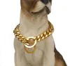 Kettingen 1215 mm brede hoogwaardige veiligheid Pet Pet Supplies ketting Choker Gold Tone roestvrij staal Cuban Curb Link Chain Dog Collar 126353042