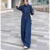 Tute da donna Rompettono tute per le donne a lungo slittate polo sliose harajuku pantaloni dritti casual jeans workwear senim da lavoro in stile coreano da gioco vintage y240510