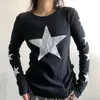 Y2k Vintage Dark Academia Grunge Star Print T-Shirt E-Mädchen Gothic Long Sleeve Sweats T-Shirts Retro Herbst Spring Schwarz Crop Tops 240510