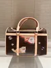 Designer Pet Carrier Bags Luxury Pet Carrier Brown Leather Classic Logo Pet Outgoing Bag Teddy Aviation Bag Web Window Handles 2 sizes Tote bag