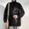 Мужская свитера мужская одежда Черная график милая вязаная для мужчин пуллеры высокий воротник водолазчик свободная футболка японская ретро -ретро a s x