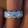 Femme de luxe Big Crystal Round Engagement Anneau mignon 925 Rague de mariage en pierre zircon en argent sterling pour femmes 226h