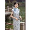 Etnisk kläder Kvinnlig elegant temperament qipao retro traditionell kinesisk klänning stor storlek 3xl vestidos vintage knapp mandarin krage
