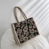 Fashion shopper tote bag horizontal printed canvas handbag woman luxury handbag canvas linen Beach big Travel shopping bag03