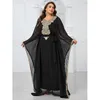 Casual Dresses Women's 2024 Black Modest Muslim Islam Butterfly Dubai Abaya Elegant broderi Arabiska långa maxiklänningar