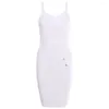 Casual Dresses 2024 Women White Summer Mid-Längd Dress Sexig Lady Belt Spaghetti Strap Bandage Party Club V Neck Bodycon