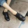 Casual Shoes Big Size 34-40 Spring Women Oxford Ballerina Flats äkta läder rund tå snörning loafers vita