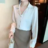 Blouses pour femmes Blanche en satin à manches longues Elegant Solid Notched Collar Shirt Automne Abricot Office Lady Tops Women Clothes Blusas