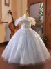 2024 Robes de fille de fleur en dentelle bleue pour mariage 3d cristaux applications florales perlées robes de bal
