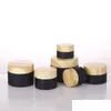 Packing Bottles Wholesale 5G-50G Black Frosted Glass Jar Cream Round Cosmetic Jars Hand Face Bottle With Wood Grain Er Drop Delivery O Dhws7