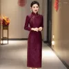 Ethnic Clothing Yourqipao Long-sleeved Mother Of The Bride Cheongsam Plus Velvet And Thickened Winter Chinese Wedding Guest Dress Women