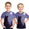 Camisetas de camisetas espaciais galáxia harajuku 3d camiseta meninos e meninas animais gato lunar peixe peixe terra t-shirt t-shirt infantil camiseta fofa 4-12yl2405