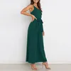 Women's Two Piece Pants Solid Color One Shoulder Strap Tie Jumpsuit Wide Leg Casual Fashion Elegant Sexy High Waist Slim Suit