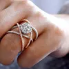 Femme de luxe Big Crystal Round Engagement Ring Cute 925 argent rose rose Gol Zircon Stone Anneaux de mariage vintage pour femmes 195Q