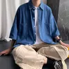 Camicie casual maschile blu denim maniche corta uomo estate sottile coreano top vintage vintage oversize camicette di cardigan larghi man y2k vestiti