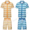 Fashion Brand Men's Wave Patterned Short Sleeved Shirt Beach Hot Shorts Summer Casual Set