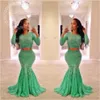 Lime Green Lace Due pezzi Abiti da ballo 2017 Abito da sera sirena di sirena africana African Plus Size Black Girls Formale Party Gowns 196Q