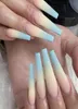 24 pezzi di ombre giallo blu unghie da ballerina francese bara long opape di unghie finte premi su false punte manicure per donne e 2068309