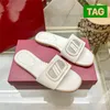 New designer sandals Vlogo Cut-out Calfskin Slide womens slippers platinum Ivory Pearl Natural fluor yellow summer beach sandal flats slides luxury women slipper