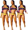 2019 Neue Frauen Sommerkrawatte Farbstoff farbenfrohe Druck Langarm Crop Top Hosenanzug zweiteiliger Set Bodycon Beach Badeanzug Schwimmkleidung 1456089