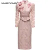 Casual Dresses Ilyboojun Spring Women's Dress Standing Collar Long Sleeped Pärled paljetter Flower Pendlar Elegant Package Hip Lace