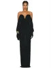 Robes décontractées 2024 Black Sexy Sexy Elegant Party Guest Wedding One Piece Vêtements Female Longue Longue Robe avec des gants