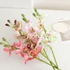 Decorative Flowers Wedding Auditorium Decor Red Orchid Artificial Bar Cafe Decoration Simulation Cymbidium Silk Fake Flower Green Plant