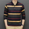 Polos maschile New Mens Casual Stripe Ploid Long Slve Polo Shirt Fashion Solid Polo Top Y240510N9U3