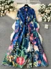 Lässige Kleider 2024 Frauen Vintage Long Dress Print A-Line Ruffen elegante Floralparty Damen Robe Vestidos