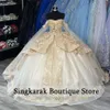 Exquise champagne quinceanera jurk zoet 16 jaar jurken verjaardagsfeestje prinses kanten appliques puffy ball jurk