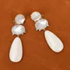 Dangle Earrings Real White Sea Shell Mother Pearl Blue CZ Paved Stud Earring Handmade For Lady Party Gift