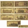 Party Favor 7pcs Notes commémoratives Gold Plated Dollar Euros Fake Money Quality Gifts Collection Decoration Drop Livrot Home G DHCCS