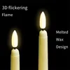 LED Flameless Flackering Taper Candles 3D -Docht -Lampe mit Fernbedienungssteuerung Teerlichter Hochzeitshäuser Batterie betrieben 240430