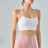 AL YOGA RIBBED BRA SPORTS T-STRAP TANK TOP DONEN SCHOUDERKAND Strak Fit Camisole Vest Fitness Dans T-shirt Dames Sneldroge hardloopoefening Sweattops met borstkussen