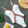 Dames badmode 2024 sexy splicing mesh zie door vrouwelijke eendelige zwempak vrouwen hooggesneden monokini badpak zwemstrand slijtage