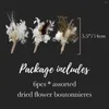 Kwiaty dekoracyjne 6pcs ślub mini boho bukiet boutonnieres różnorodny suszony kwiat dla mężczyzn domowy stół jesień