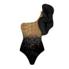 2024 Glanzende zwempak uit één stuk en rok voor vrouwen één schouder 3D Flower Swimwear vrouwelijk glanzend Monokini Beach Bading Suit 240510