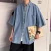 Camicie casual maschile blu denim maniche corta uomo estate sottile coreano top vintage vintage oversize camicette di cardigan larghi man y2k vestiti