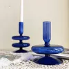 Titulares de vela Royal Blue Glass Hotor Home Restaurant Decoração Romântica Resumo Casto Criativo Tiro de Tiro Props