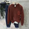 Suéters masculinos suéter casual moda retro americano estilo alta cor de cor sólida henry colar pullover 2024 primavera e outono