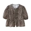 Women's Blouses 2024 Zarb Spring/Summer European And American Fashion Bubble Sleeves Leopard Pattern Top