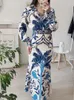 TRAF Women Fashion Print Midi Virts Set Woman 2 قطعة تناسب الأنثى بلوزات طويلة الأكمام قمم خمر مجموعات غير رسمية 240423