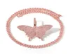 Hip Hop Rose Gold Butterfly Naszyjniki różowy łańcuch tenisowy Różowy łańcuch tenisowy dla mężczyzn Kobiety lodowane z cyrkonu sześcienne klejnot 5975909