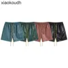 Rhude high -end designer shorts voor chaopai brief geborduurde elastische pu lederen shorts voor mannen en vrouwen High Street Beach Sports met 1: 1 originele labels