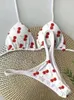 Swimwear Women Cute Cherry Print Brazilian Thong Bikini Set Sexy Swimsuit Two Pieces Bathing Suit 2023 Beach Wear 240509